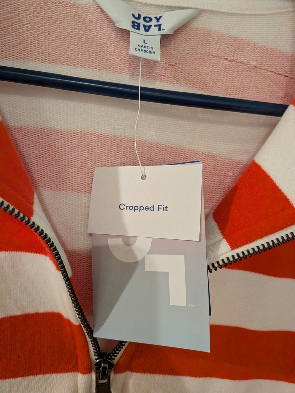 JoyLab Striped Cropped Zip Hoodie in White & Orange